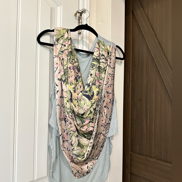 Free people | Jet Set top cowl neck scarf top in blue green large cream - Picture 4 of 5